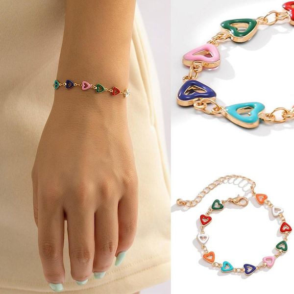 Braccialetti con ciondoli Bracciale cuore iniziale Carino gioielli colorati da donna Catena a maglie regalo Accessori per ragazze per le donne Pulseras