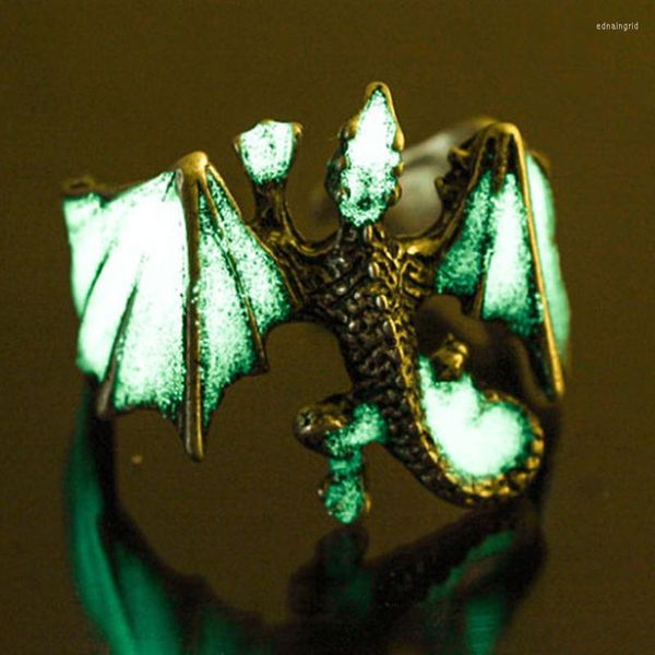 Fedi nuziali Anime Vintage Flying Wing Dragon Cool Glowing Ring Maschio apertura gioielli animali regalo misura regolabile