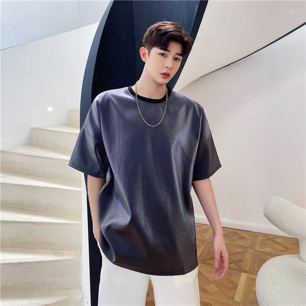 Camisetas Masculinas 2023 Verão Moda Coreana Polarizada Luz Camisa de Manga Curta Homens Mulheres Harajuku Casual Camisa de Seda Tops