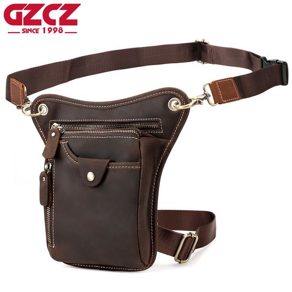 Riñoneras Crazy Horse Leather Men Riñoneras Business Gran capacidad Belt Pack Vintage Travel Shoulder Bag Sling Pack Leg Bag para hombres 230714