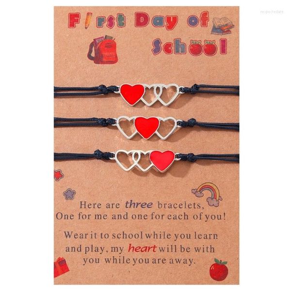Charm Bracelets combinando coração oco mãe-filho tecido à mão cartão para mãe e filha