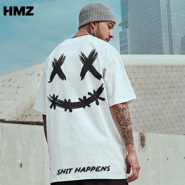 HMZ 2022 T Shirt Streetwear Masculino Oversize Hip Hop T-Shirt Smile Print Harajuku Tshirt Summer Short Sleeve Cotton Tops Tees