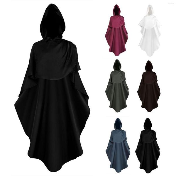 Erkekler trençkotları unisex kapüşonlu pelerin pelerin cape cadılar bayramı gotik punk tarzı kapüşonlar kazık bornoz vintage gevşek akışlı ortaçağ kostüm