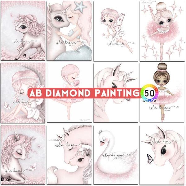 Pittura diamante AB Pittura diamante Kit colorato Animali Unicorno Ragazza Sirena Mosaico Ricamo Punto croce Arte Adesivi murali Decorazioni per la casa 230714