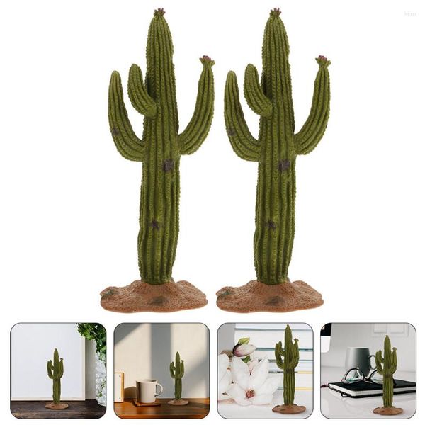 Flores decorativas 2 pçs Modelo de cacto Plantas minúsculas do deserto Mini decoração de casa Estátua em miniatura Decoração de carro em pvc Ornamento simulado Escritório