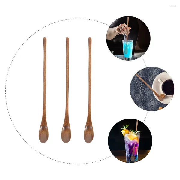 Учебные посуды наборы 3 ПК Смузи -ложки деревянные рисовые кофейные лопатки для многоразового дерева деревянные