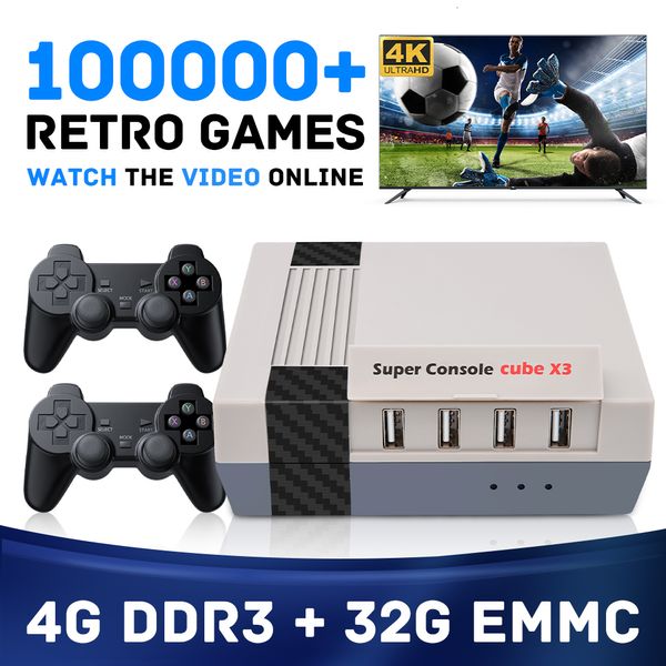 Controladores de jogo Joysticks KinHank 4K HD Retro Consoles de videogame Super Console X CUBE X3 Mini TV portátil Game Box 100000 Jogos para PS1PSPSNES 5G WIFI 230714