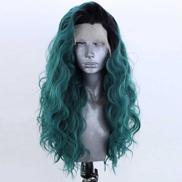 Nxy Parrucca anteriore in pizzo sintetico verde Parrucche lunghe a onda naturale per parrucche da donna Parte laterale Parrucca in pizzo ad alta temperatura Parrucche Cosplay 230524