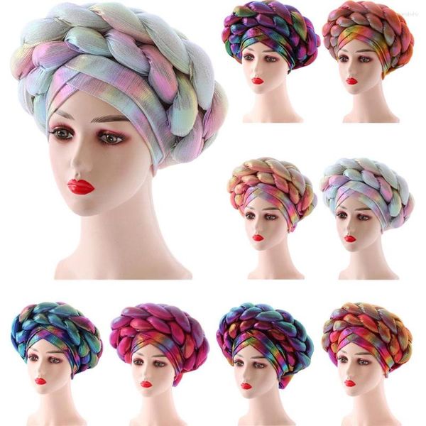 Roupas étnicas Mais recentes mulheres africanas Envoltórios de cabeça Turbante Hijab Chemo Caps Aso Oke Headtie Muslim Já Feito Auto Gele Nigerian Hat