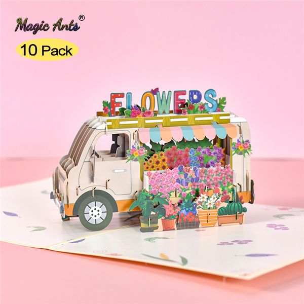 Cartões 10 Pack Pop Up Card para Aniversário Dia das Mães Dia dos Namorados 3D Flower Truck Cartões Presente Feito à Mão 230714