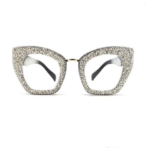 Occhiali da sole Vintage Fashion Oversize Anti Blue Ray Occhiali da donna Luxury Strass Design Diamond Cat Eye Filter Light