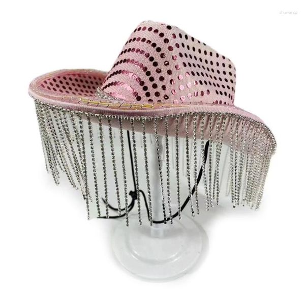 Berretti Cappello da cowboy incandescente con LED Nappe Paillettes per feste di carnevale di club all'ingrosso