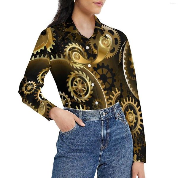 Kadın bluzları Steampunk pirinç dişliler bluz retro baskı zarif grafik kadın moda gömlek bahar uzun kollu büyük boy giyim