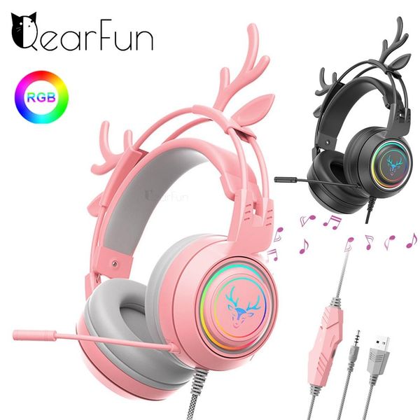 Microfoni Rgb Cuffie carine Gamer con microfono Cuffie da gioco per ragazze per PC Ps4/5 Xbox Laptop Cancellazione del rumore Auricolare cablato Regalo