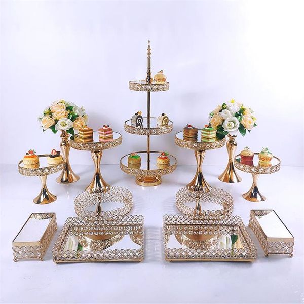 3pcs-13pcs kek standı set güzel tepsi 3 katmanlı altın kek tatlı ekran dekorasyon araçları düğün kristal akrilik ayna diğer279w