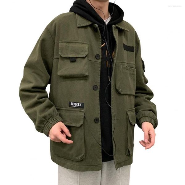 Herrenjacken Herrenmantel Koreanischer Stil Cargo Langarm Streetwear Entspannte Passform Elastische Manschettenjacke