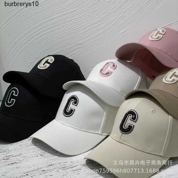 Boné de beisebol Korean Fashion C Fashion Casual Versátil Hard Top Baseball boné ins Net Red Rhinestone C Baseball boné Tongue Cap