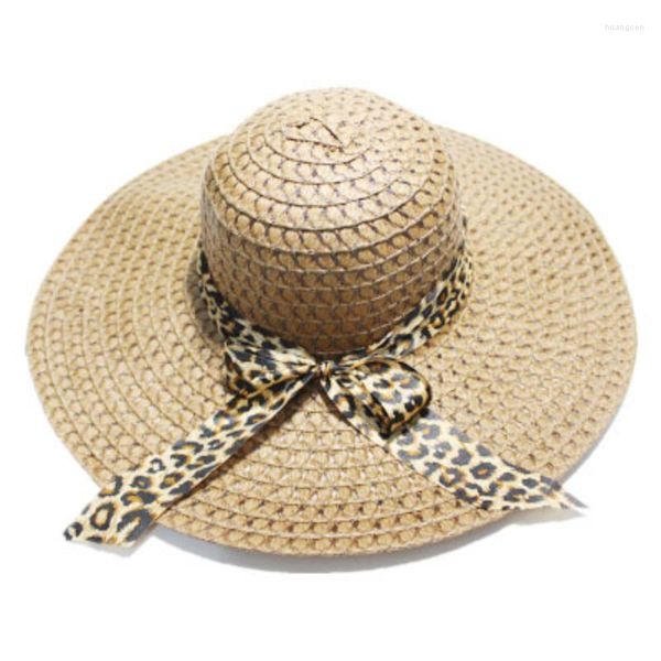 Boinas Femininas Chapéu de Verão Aba Larga Boné de Palha Chapéus de Praia Floppy Fold Sun Para Meninas Dome Bow Ribbon Peaked