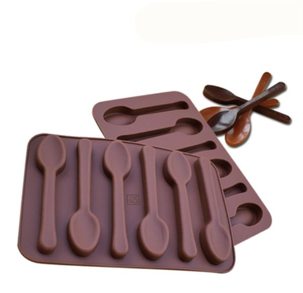 Non-stick Silicone DIY Cake Decoration mould 6 Holes Spoon Shape Chocolate Molds Jelly Ice Baking 3D Candy JL1568