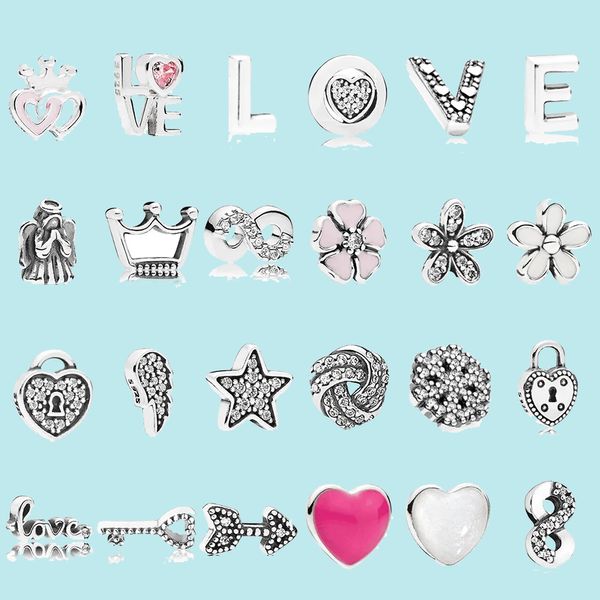 Charms de prata esterlina 925 para Pandora Jóias Contas Pequenas Árvores de Flores Glamour Coração Duplo Conjunto de Charms Série Infinita Pingente DIY Contas Finas Jóias