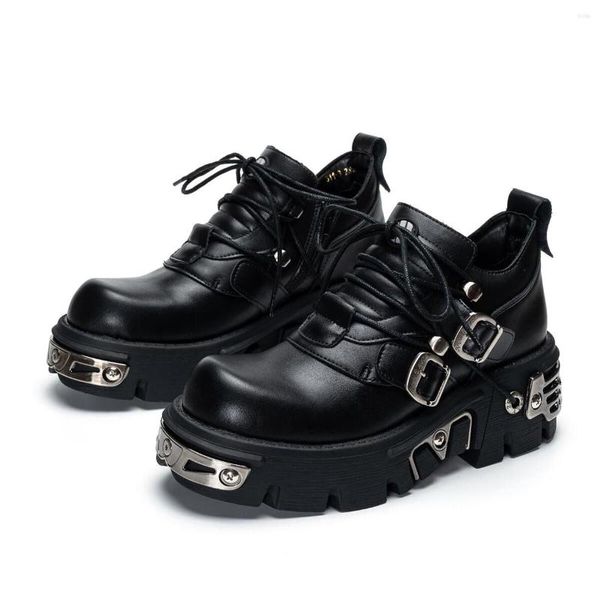 Stivali U-Double 2023 Dark Punk Style Woman Gothic Flame Carved Vintage Rock Leather Shoes Metal Niche Low Top Platform