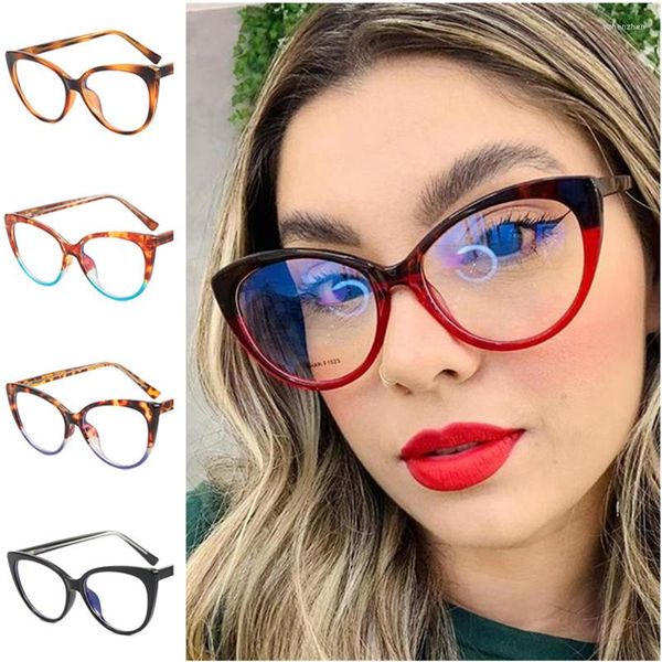 Lunettes de soleil mode Anti-lumière bleue lunettes femmes oeil de chat lunettes virole temples lunettes lentille claire dégradé couleur lunettes