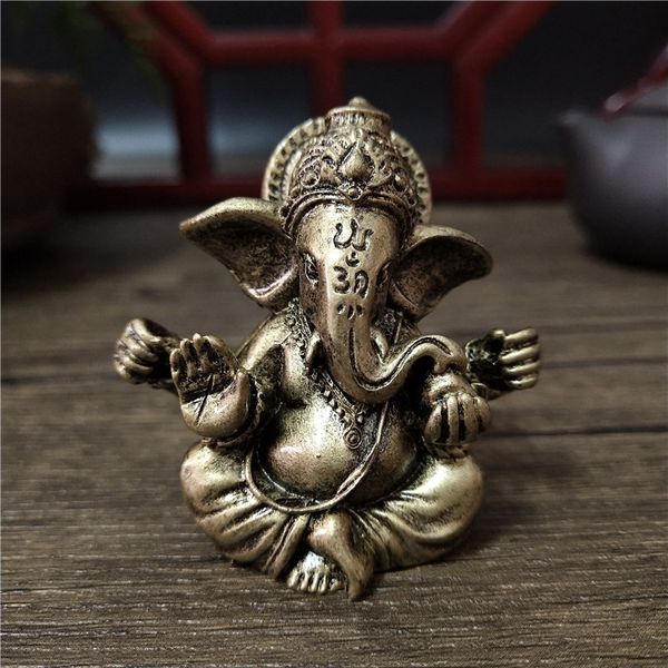 Oggetti decorativi Figurine Colore bronzo Lord Ganesha Statua Ornamenti di Buddha Elefante Dio indù Scultura Home Office Decorazione Statue 230714