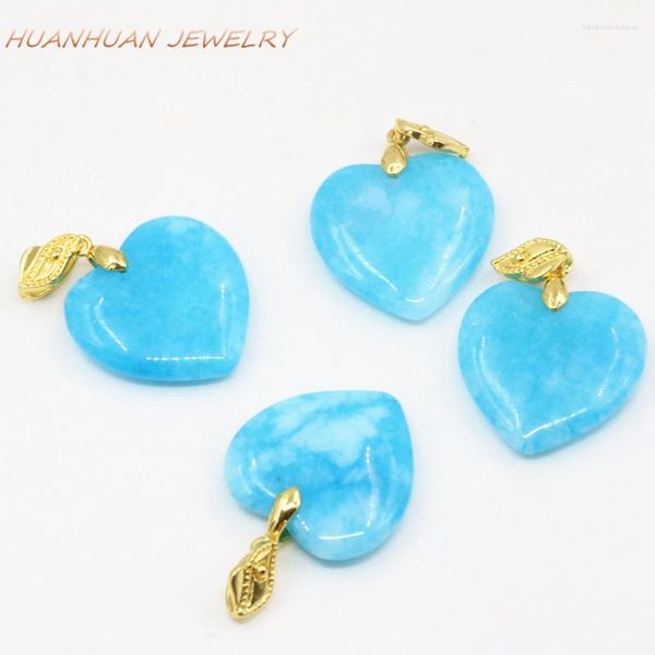 Colares com Pingente Moda Natural Azul Jade Pedra Calcedônia Colar Corrente Para Mulheres Forma do Coração 25mm Pingentes Amuletos Jóias B3350