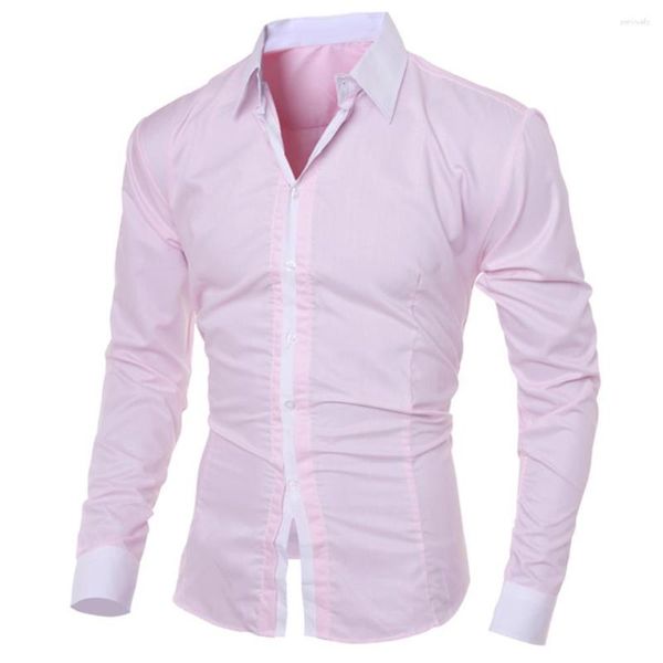 Camisas sociais masculinas finas para homens respiráveis casuais de negócios gola virada para baixo manga longa color block camisa de algodão estilosa