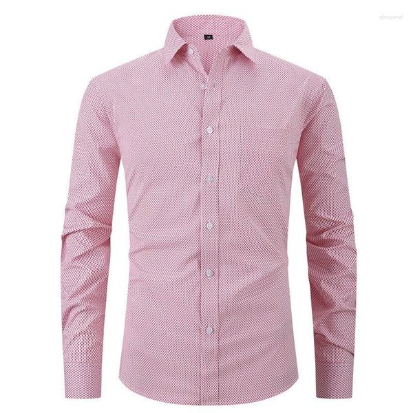 Camicie casual da uomo Camicia a quadri rosa Uomo 2023 Marca Slim Fit Manica lunga a quadri Abito abbottonato Lavoro quotidiano Uomo d'affari