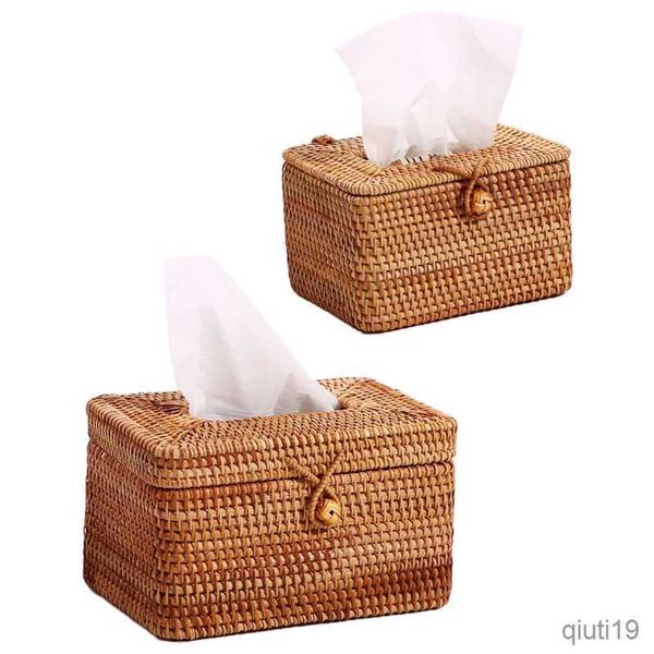 Caixas de lenços de papel guardanapos caixa de lenços de vime artesanal elegante recipiente de armazenamento de guardanapos de mesa dispensador de papel higiênico para escritório doméstico R230715