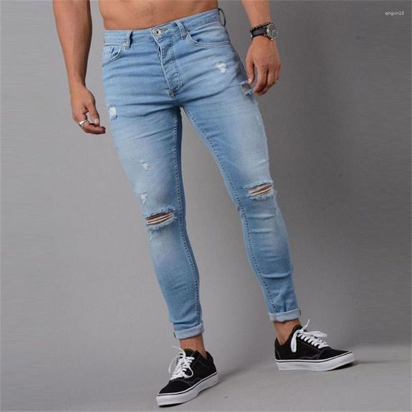 Jeans da uomo Jeans da uomo skinny strappati sottili scarificati Pantaloni a matita in denim blu/nero Pantaloni hip-hop da strada Abbigliamento da cowboy alla moda