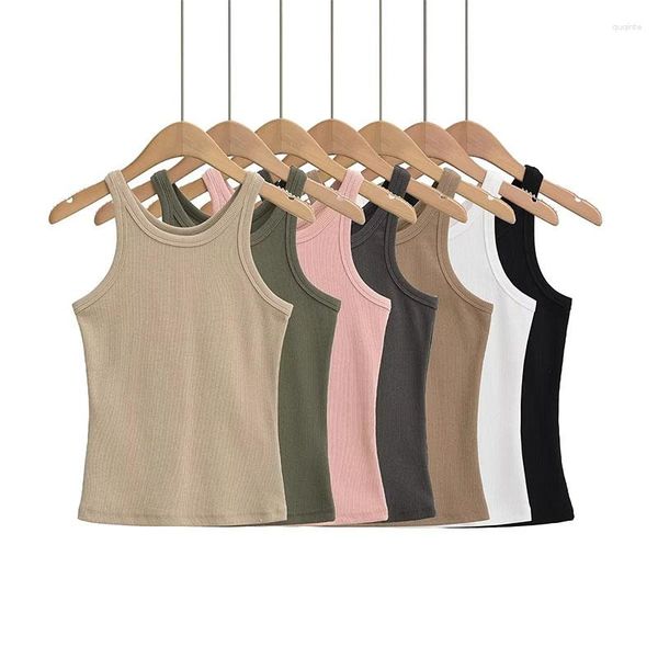 Damen Tanks Rundhalsausschnitt Lange Westen 2023 Sommermode Sexy Crop Tops Sling Weste Camis