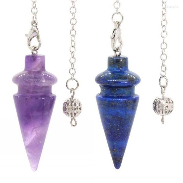 Anhänger Halsketten KFT Natürlicher Kristall Reiki Pendel für Wünschelrute Steinkegel Amethyste Rosenquarz Amulett Wahrsagerei Radiästhesie Schmuck