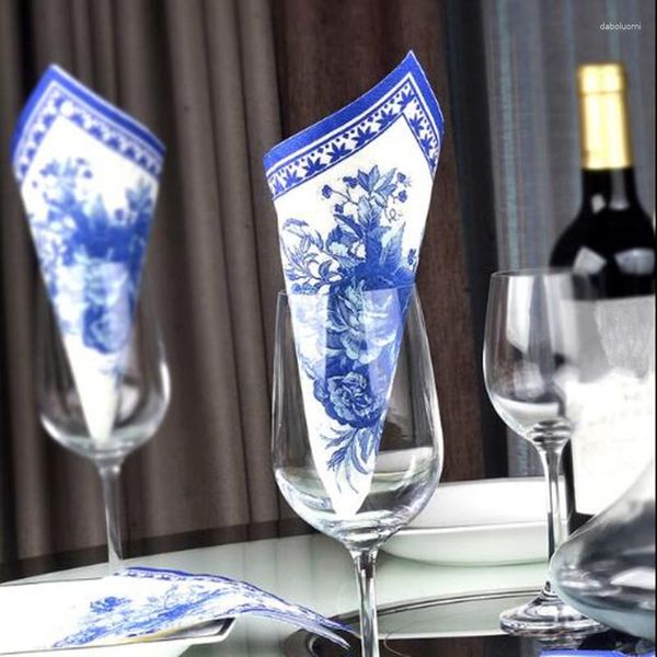 Servilleta de mesa 20PCS Gardenia Color Blue Print Cup Flower Paper El Placemat Wedding Party Decor Boca Paño BBB1013