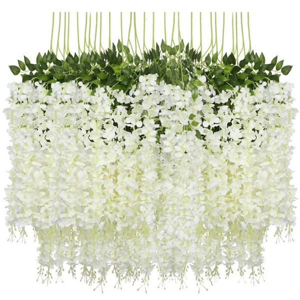 Vegetazione floreale finta 12 pezzi Glicine Glicynia Fiori artificiali Giardino Decorazioni per esterni Vite appesa per decorazioni di nozze domestiche 45 pollici Piante finte 230714