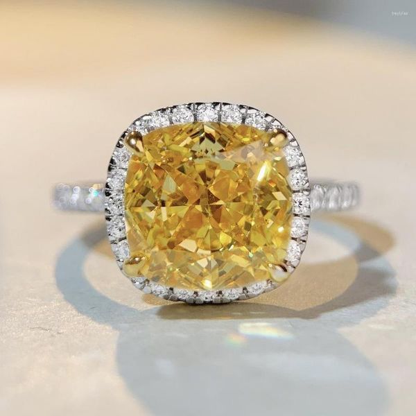 Küme halkaları yastık kesim 5ct topaz elmas yüzük gerçek 925 sterling gümüş partisi düğün bant kadınlar için gelin nişan takı