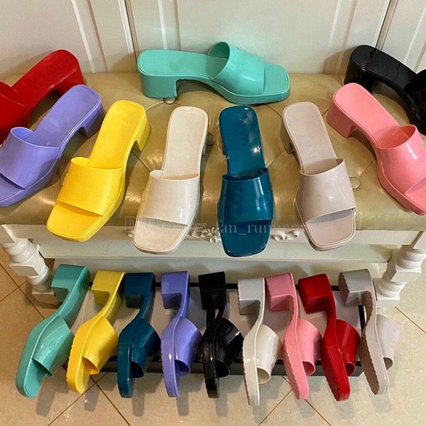 Jelly Sandallar Tasarımcı Erkek Kadın Şeker Renkleri Yüksek Topuk Ayakkabı Kalın Alt Terlik Platformu Kauçuk Sandalet Moda Lady Loafers Açık Ayak Ayak Düz