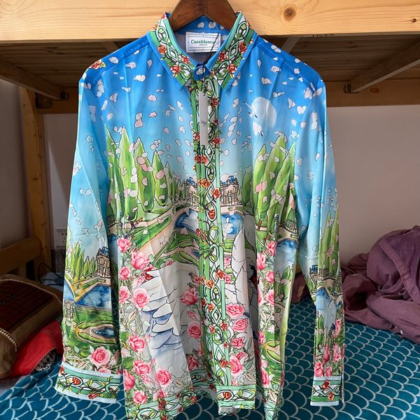 Herren-Freizeithemden Stock Casablanca Swan Rose Garden Volldruck-Langarmhemd Urlaubskleidung 3XL Lose Hawaiianisch für Männer Frauen 230714