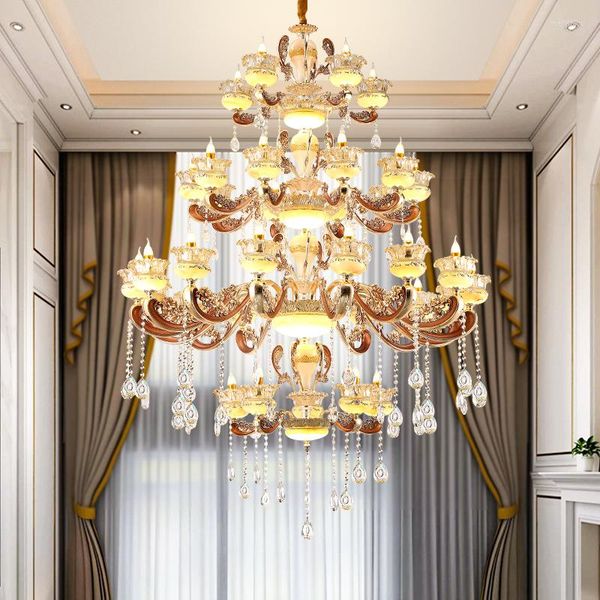 Lampadari Crystal Light Lampadario LED di lusso Illuminazione in lega di zinco europea Villa Grande lampada a sospensione Living El Hall Fixtures Pendant