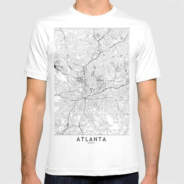 Erkek Tişörtleri Atlanta Beyaz Harita Gömlek Şehri Basit Modern Tasarım Minimal Soyut Çizgi