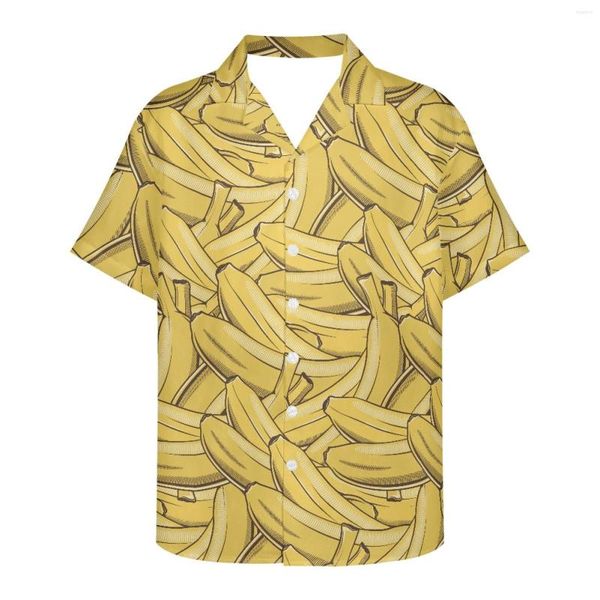 Camisas Casuais Masculinas Padrão de Frutas Férias Bebidas Sobremesa Loja de Praia Roupas Banana Verão Moda Manga Curta Tops Havaianos Camiseta