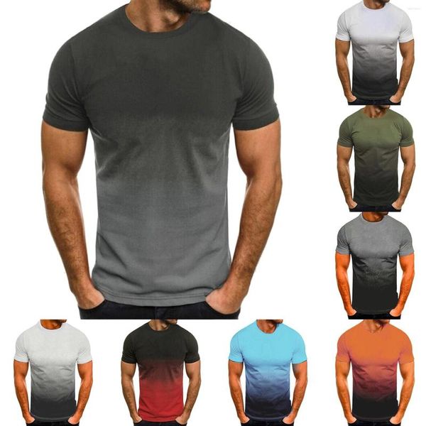 Magliette da uomo Slim Casual Fit Colore sfumato Camicia a maniche corte Moda estiva Sport Palestre Uomo Fitness Respira Magliette Top 2023