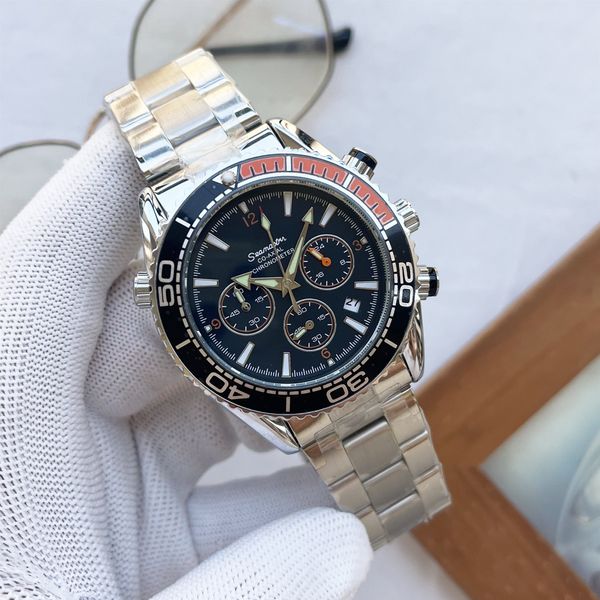 Nova marca de luxo OMEGX Ocean Seamastex Relógio masculino Cinto de borracha Safira Espelho Multifuncional Cronógrafo Quartzo Designer Movimento Relógios Alta Qualidade Montre