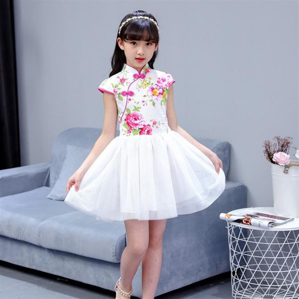 2018 verão crianças menina cheongsam vestido chinês tradicional qipao vestido de manga curta algodão saia menina crianças cheongsam264d