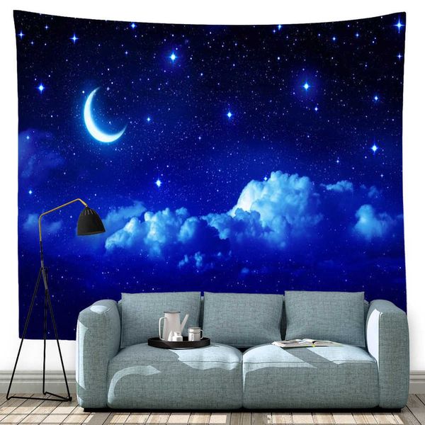 Tapeçarias Dome Câmeras Star Sky Moon Tapeçaria Pendurada Decorativa Azul Noite Estrelada Galáxia Universo Tecido Grande Tapeçaria de Parede para Quarto Decoração de Parede R230714