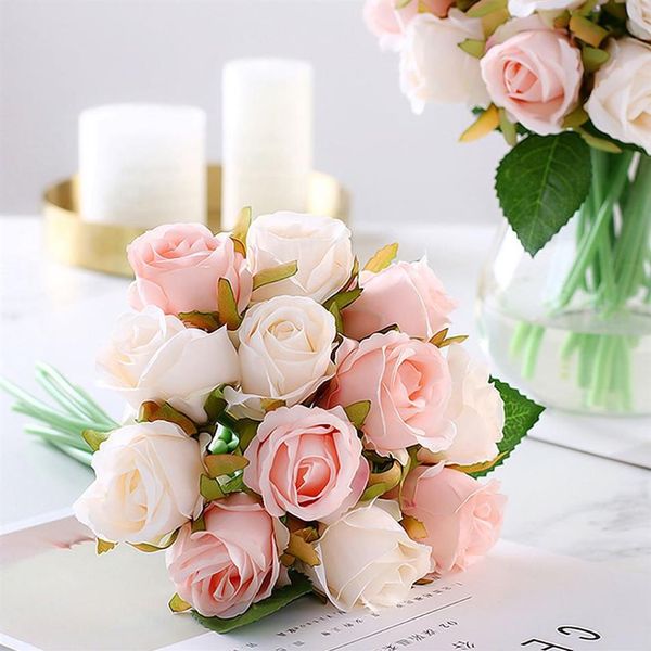 12 Köpfe viele künstliche Rosenblumen, Hochzeitsstrauß, Neujahr, rosa königliche Rose, Seidenblume, Heimdekoration, Party-Dekoration229E