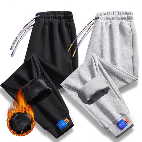 Männer Hosen Jogger Jogginghose Einfarbig Taschen Lose Plüsch Futter Kalt Beweis Herbst Winter Knöchel Gebunden Männer Hosen Streetwear