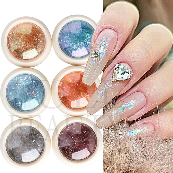 Glitter per unghie Paillettes Holographic Sparkly Chemeleon Flake Paillette Silver Blue Charm Polvere per decorazioni artistiche per manicure LEAOB01 230714