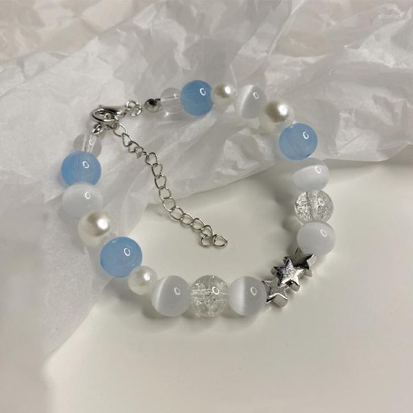 Charme Armbänder Koreanische Mode Reflektierende Blaue Perlen Stern Pentagramm Armband Für Frauen Süße Harajuku Ästhetischen Zubehör Schmuck